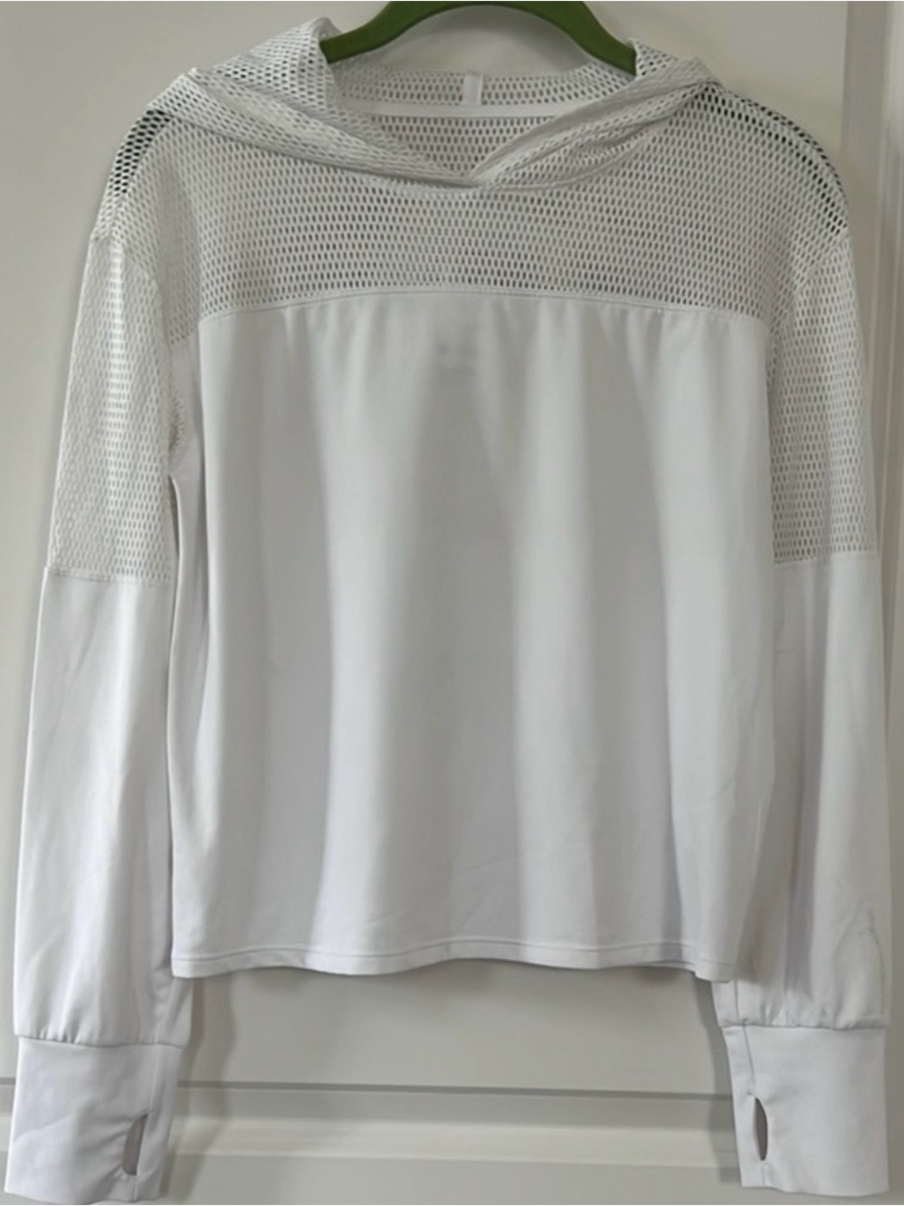 Zella White Mesh Yoke Hooded Pullover